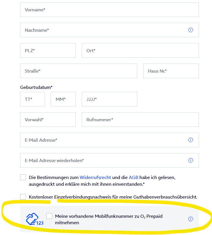 Rufnummernmitnahme zu o2 Prepaid beantragen